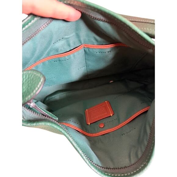Coach Pebbled Leather Hobo Shoulder Bag Green 12x10x5 - Picture 4 of 9